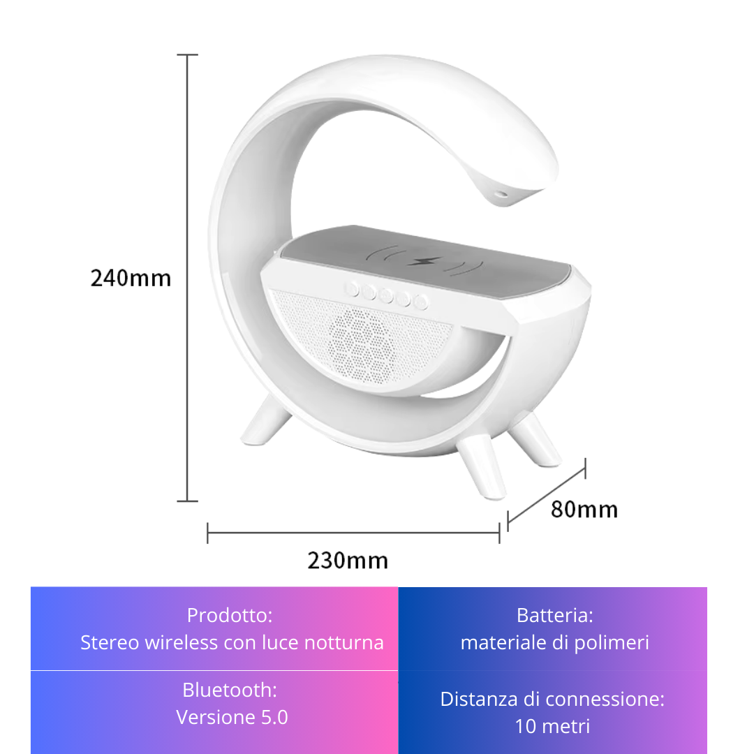 Altoparlante Wireless e ricarica cellullare a forma di G