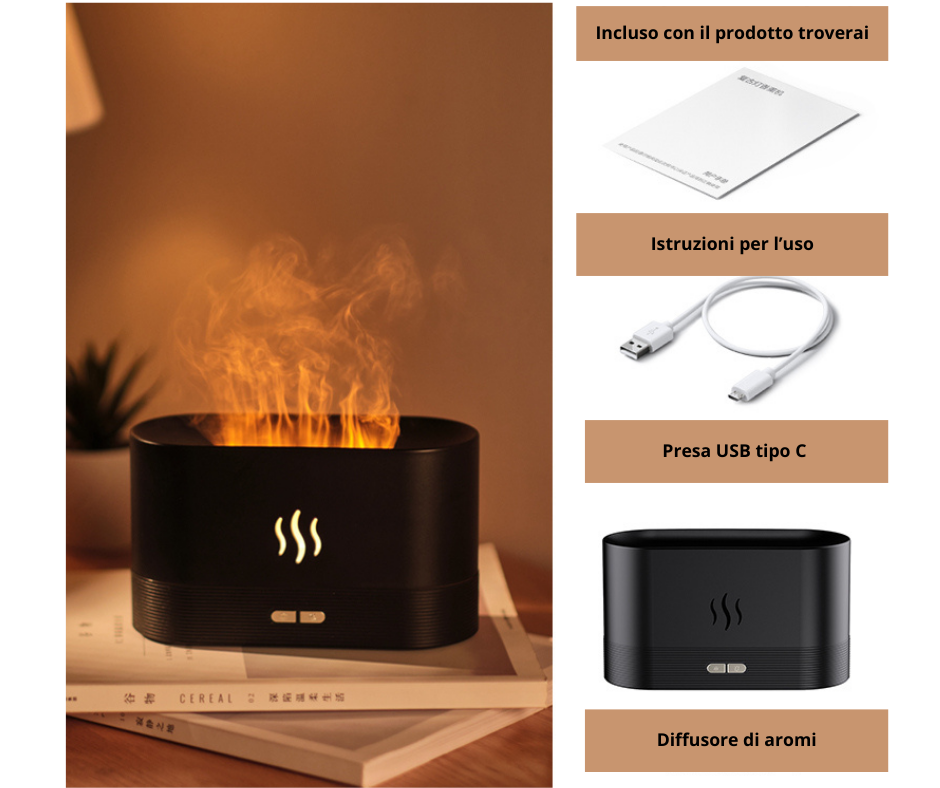 Flame Essential Oil Diffuser Umidificatore di aromaterapia